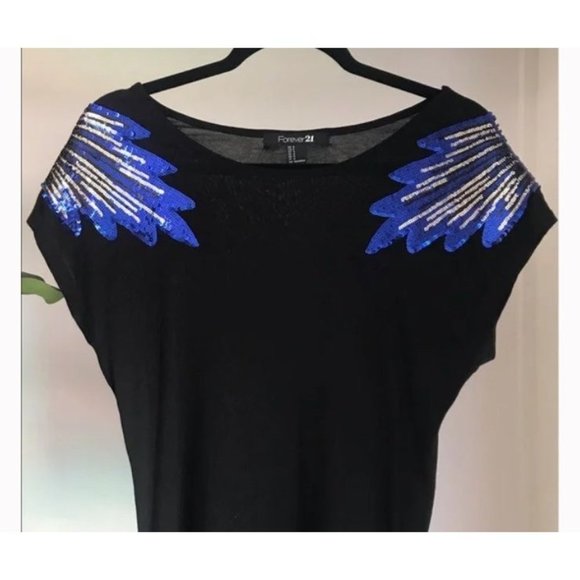 Shirt blouse tunic tee sequins black blue - Picture 3 of 9